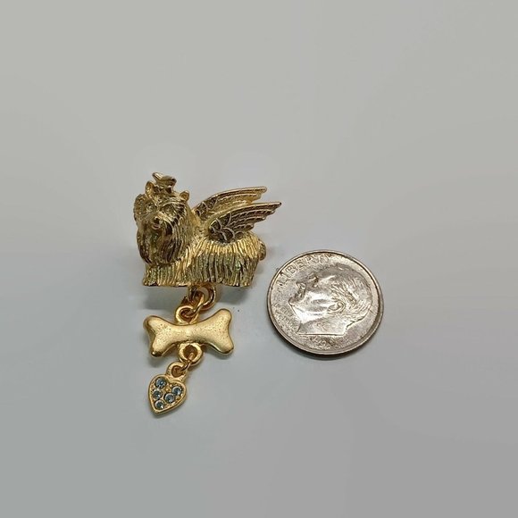 Kirks Folly Lhasa Apso Angel Rhinestone Gold Tone Tac Style Pin Missing Backing - Picture 2 of 2
